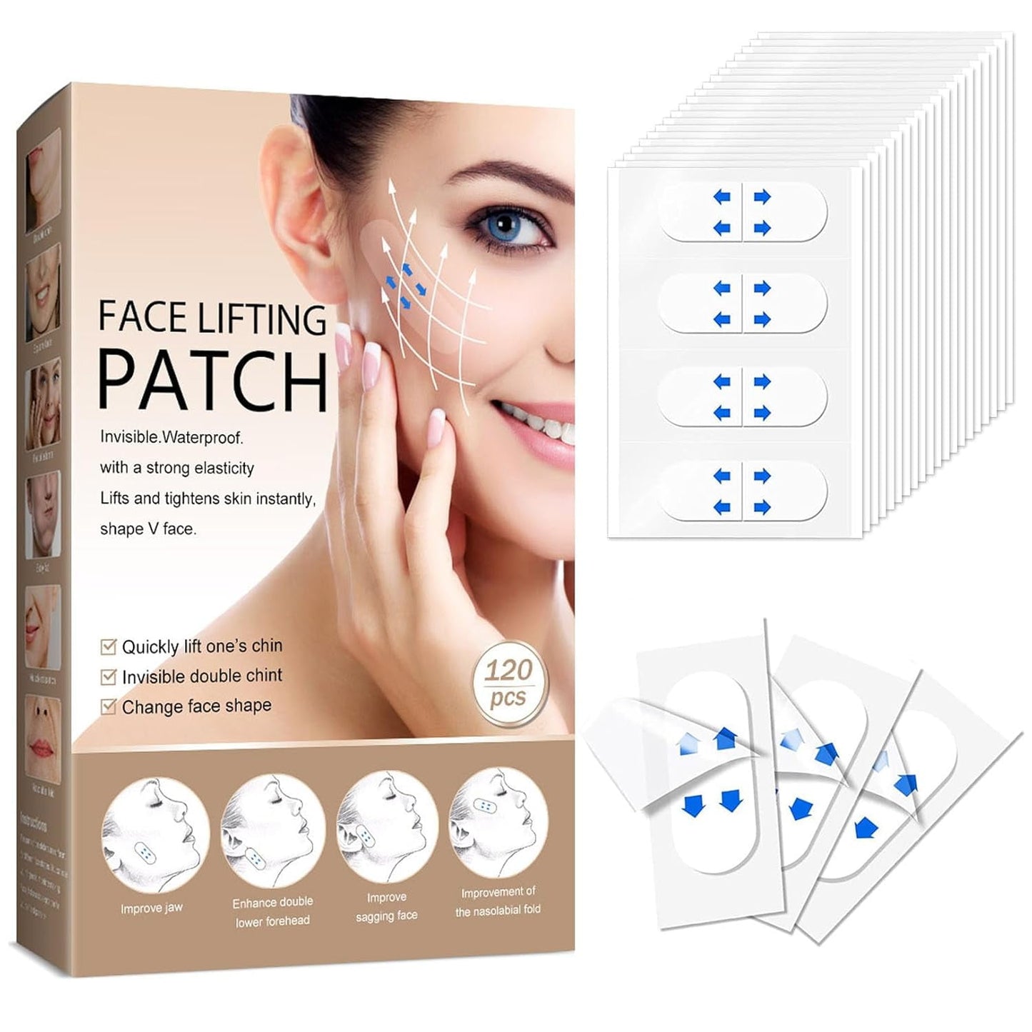120Pcs Face Tape Face Lift Tape Invisible Lifting Invisible Instant Face Tape for Wrinkles Sagging Skin Double Chin
