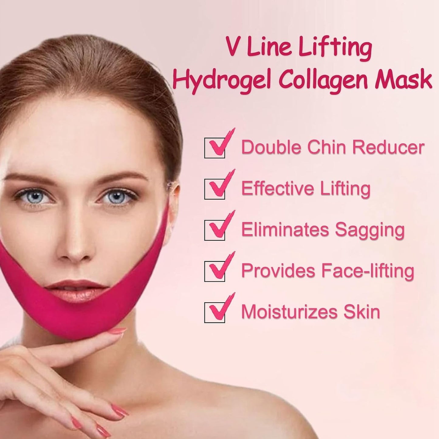 V Line Lifting Mask Chin Mask Hydrogel Collagen Mask with Aloe Vera & Seaweed Chin Lift Firming Skin 3 PcsWN71