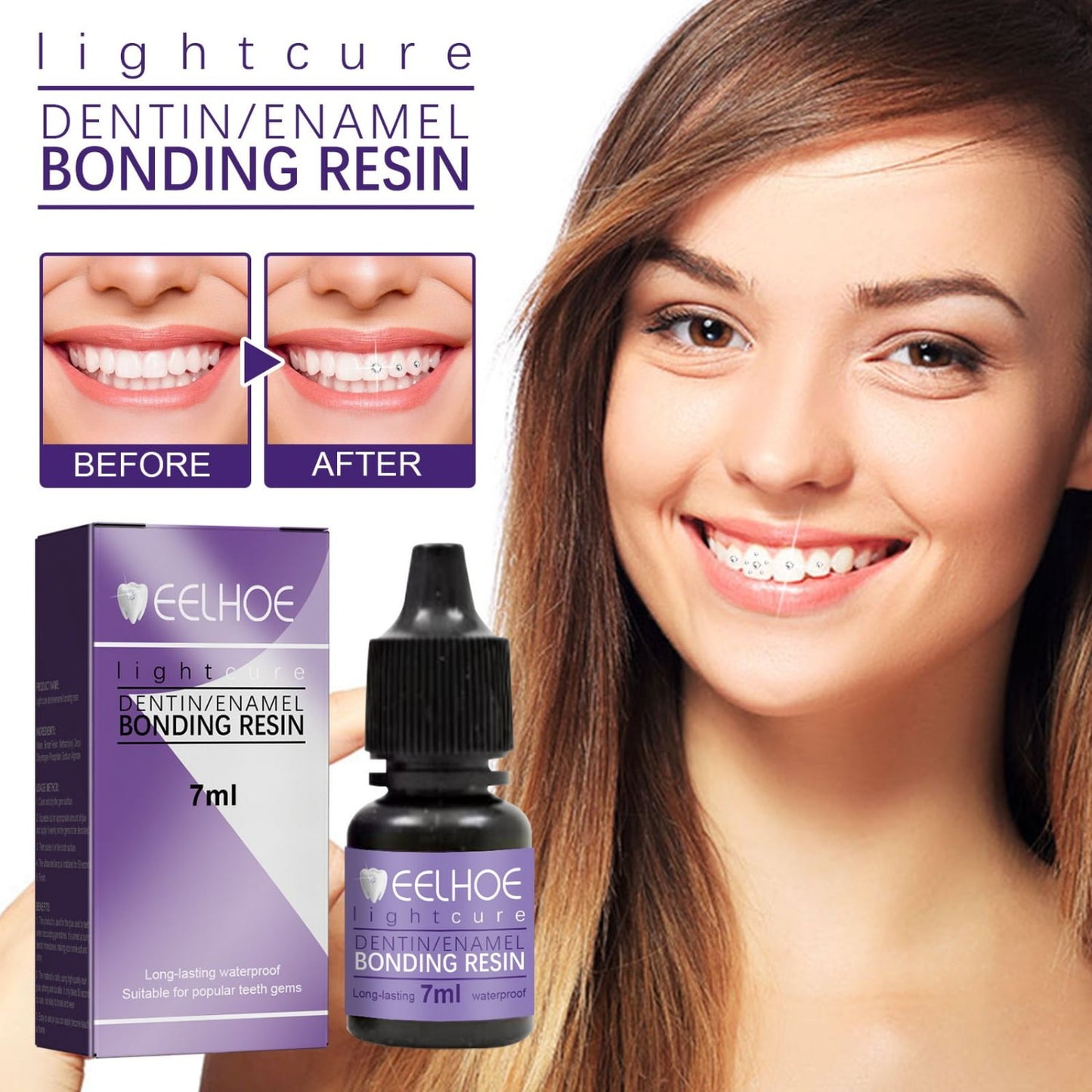 EELHOE UV Dental Gemstone Decoration Glue - DIY Fashion Jewelry Bonding - 1 Bottle 7 Ml.