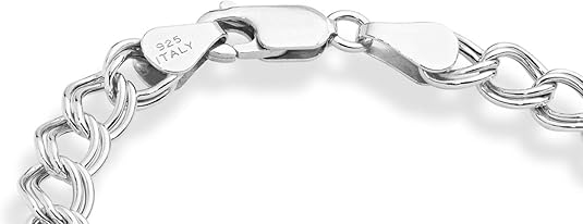 925 Sterling Silver Italian Double Curb Link Chain Bracelet for Women Men, Charm Bracelet Made in Italy