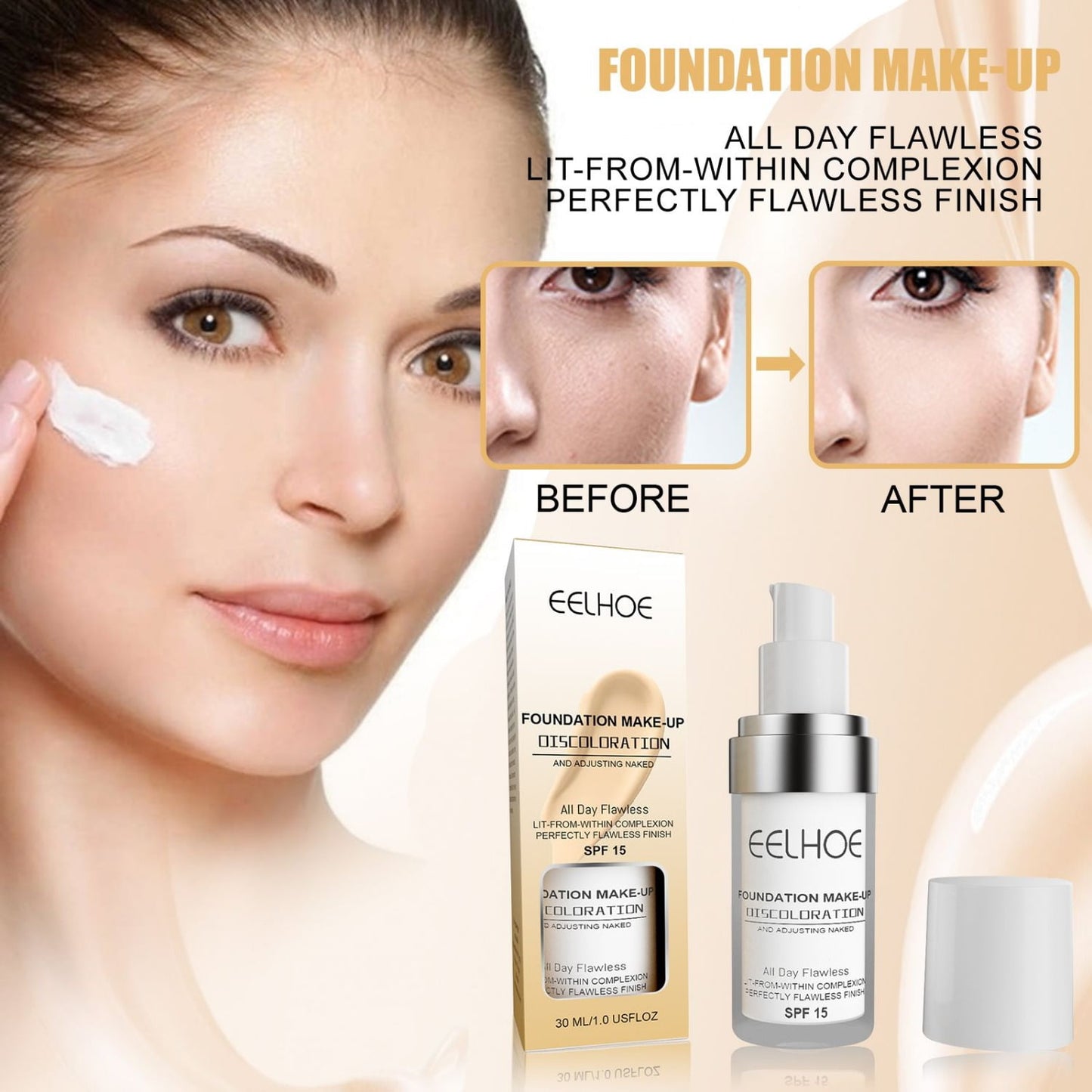 30ML Flawless Colour Changing Warm Skin Tone Foundation,Naturally Blends Moisturizing Foundation Makeup,Long Lasting Waterproof Poreless Liquid Foundation