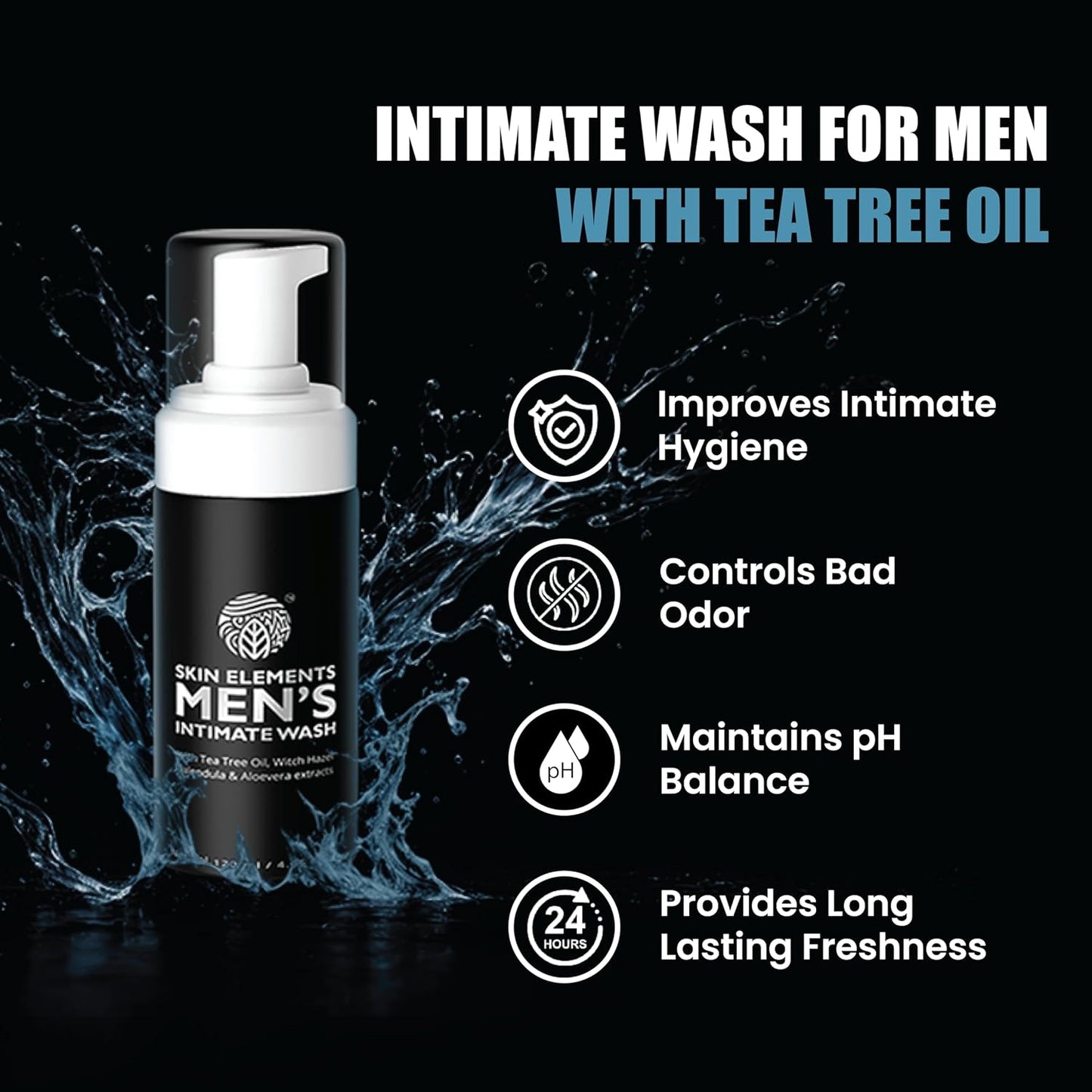 Intimate Wash for Men | pH Balanced Foaming Wash with Tea Tree Oil & Aloe Vera | Soothes, Refreshes & Maintains Hygiene | 4.05 fl. oz. |