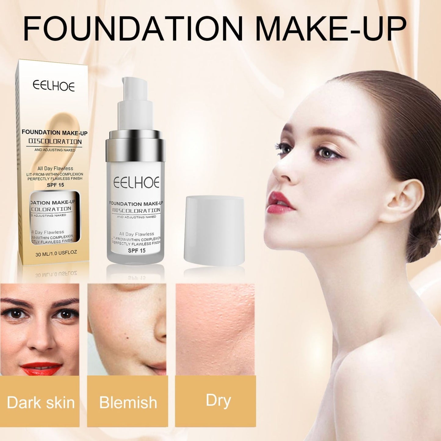 30ML Flawless Colour Changing Warm Skin Tone Foundation,Naturally Blends Moisturizing Foundation Makeup,Long Lasting Waterproof Poreless Liquid Foundation