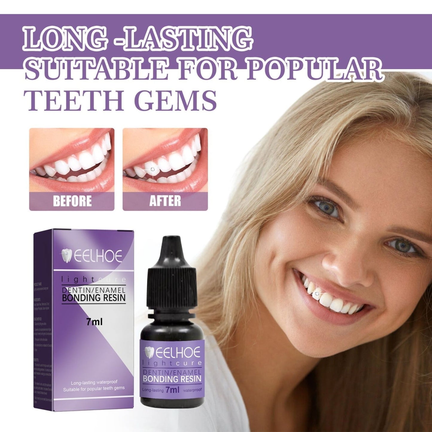 EELHOE UV Dental Gemstone Decoration Glue - DIY Fashion Jewelry Bonding - 1 Bottle 7 Ml.