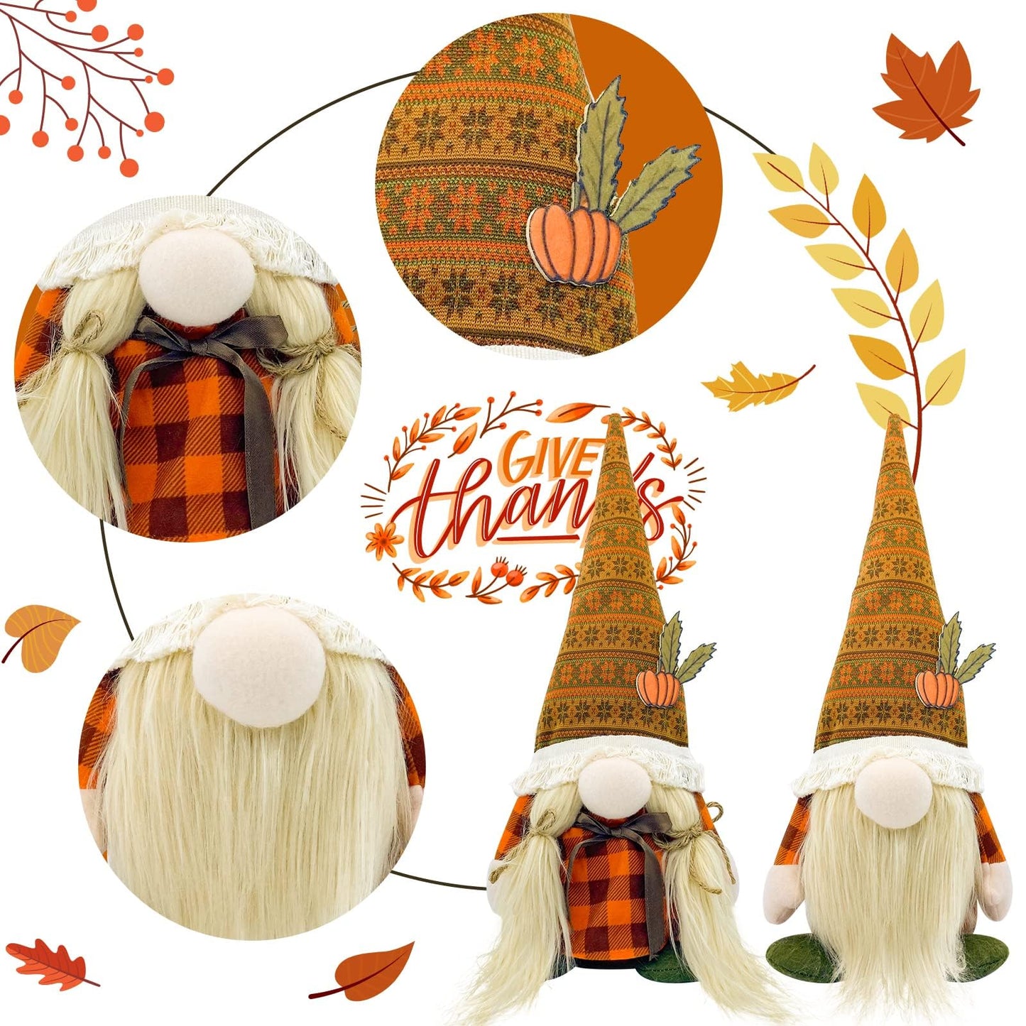 Fall Decor, Fall Gnomes Plush 2PCS Fall Decorations for Home Thanksgiving Decorations for Farmhouse Scandinavian Autumn Pumpkin Decor Harvest Holiday Party Gnomes Ornaments Fall Tiered Tray Decor