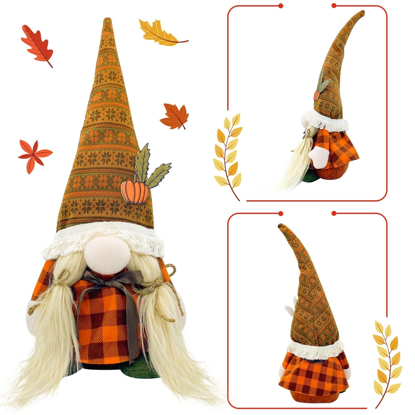 Fall Decor, Fall Gnomes Plush 2PCS Fall Decorations for Home Thanksgiving Decorations for Farmhouse Scandinavian Autumn Pumpkin Decor Harvest Holiday Party Gnomes Ornaments Fall Tiered Tray Decor