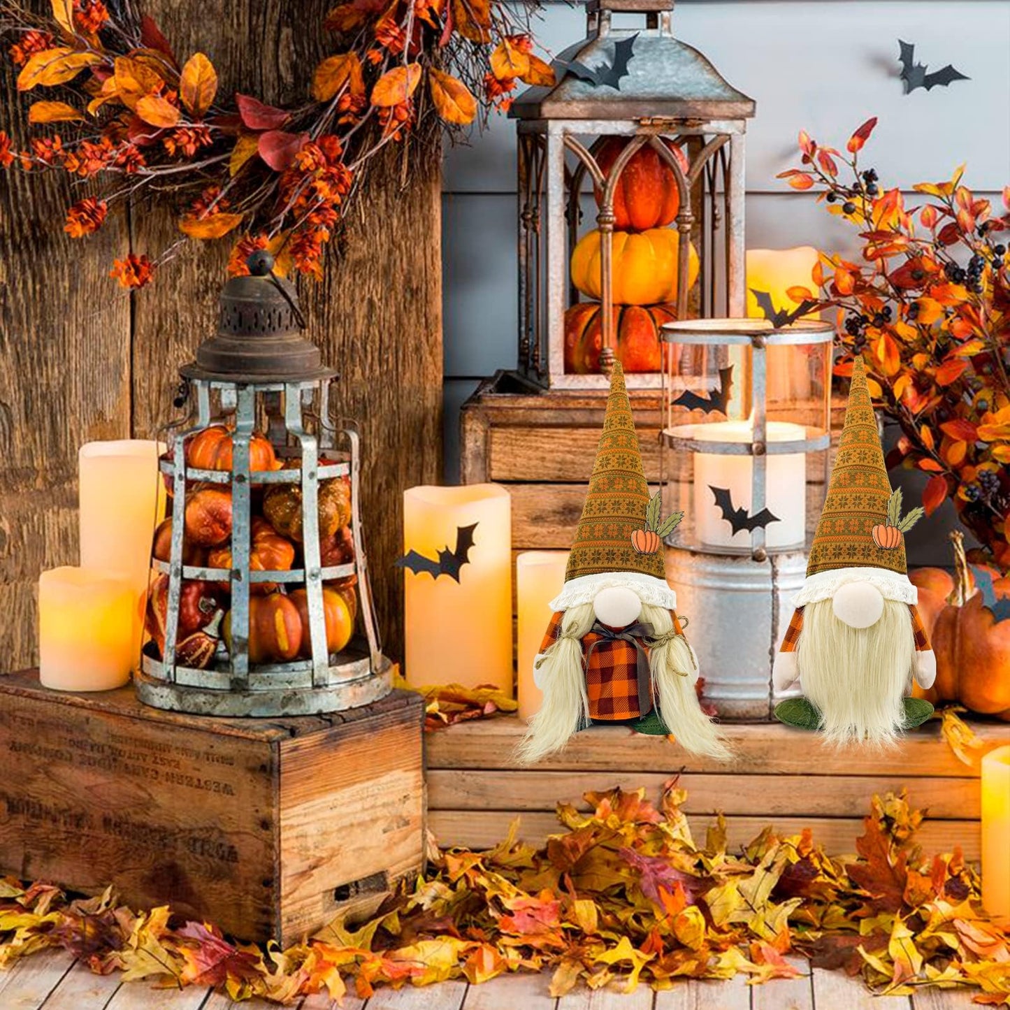 Fall Decor, Fall Gnomes Plush 2PCS Fall Decorations for Home Thanksgiving Decorations for Farmhouse Scandinavian Autumn Pumpkin Decor Harvest Holiday Party Gnomes Ornaments Fall Tiered Tray Decor