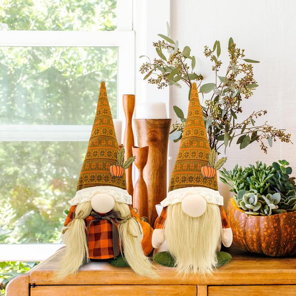 Fall Decor, Fall Gnomes Plush 2PCS Fall Decorations for Home Thanksgiving Decorations for Farmhouse Scandinavian Autumn Pumpkin Decor Harvest Holiday Party Gnomes Ornaments Fall Tiered Tray Decor