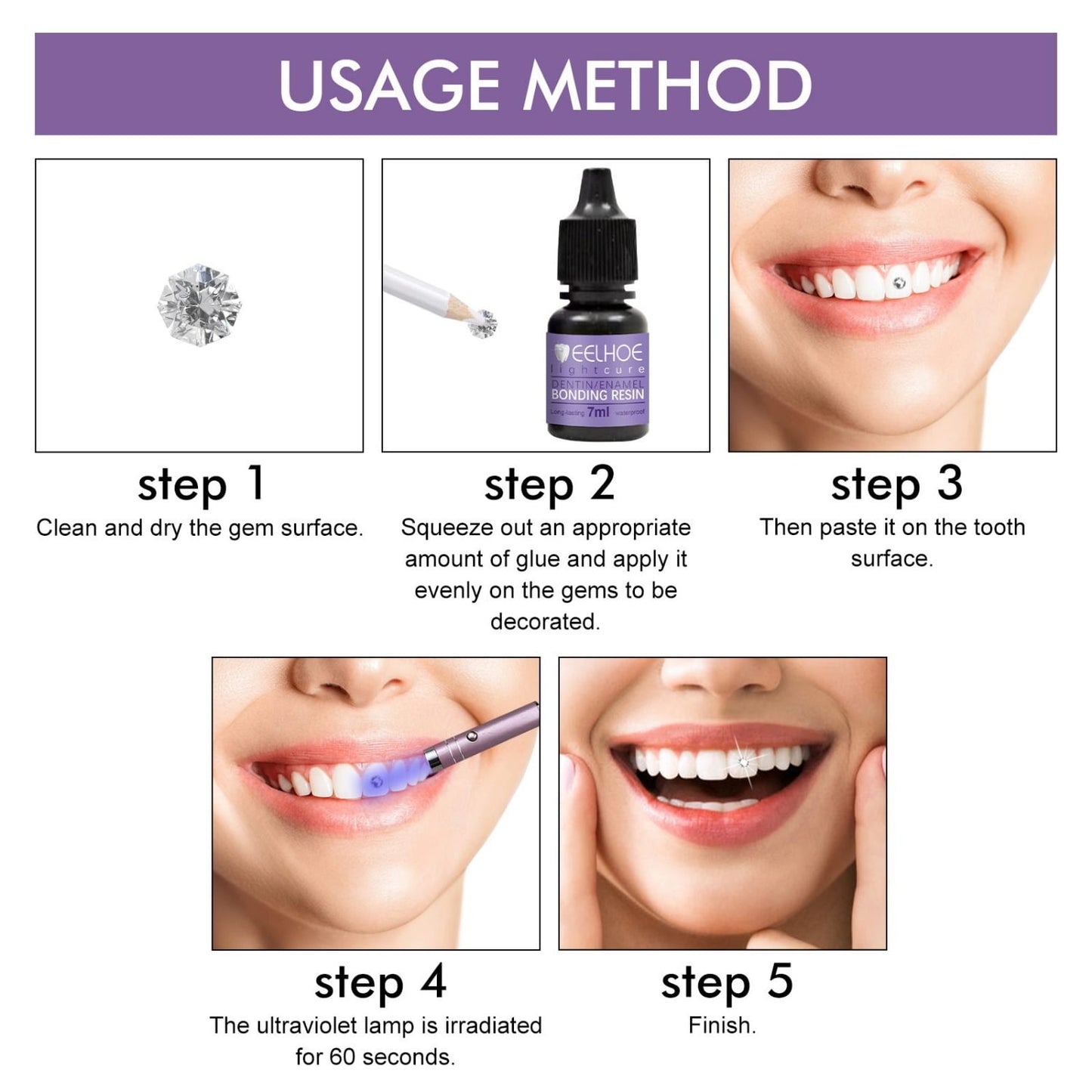 EELHOE UV Dental Gemstone Decoration Glue - DIY Fashion Jewelry Bonding - 1 Bottle 7 Ml.