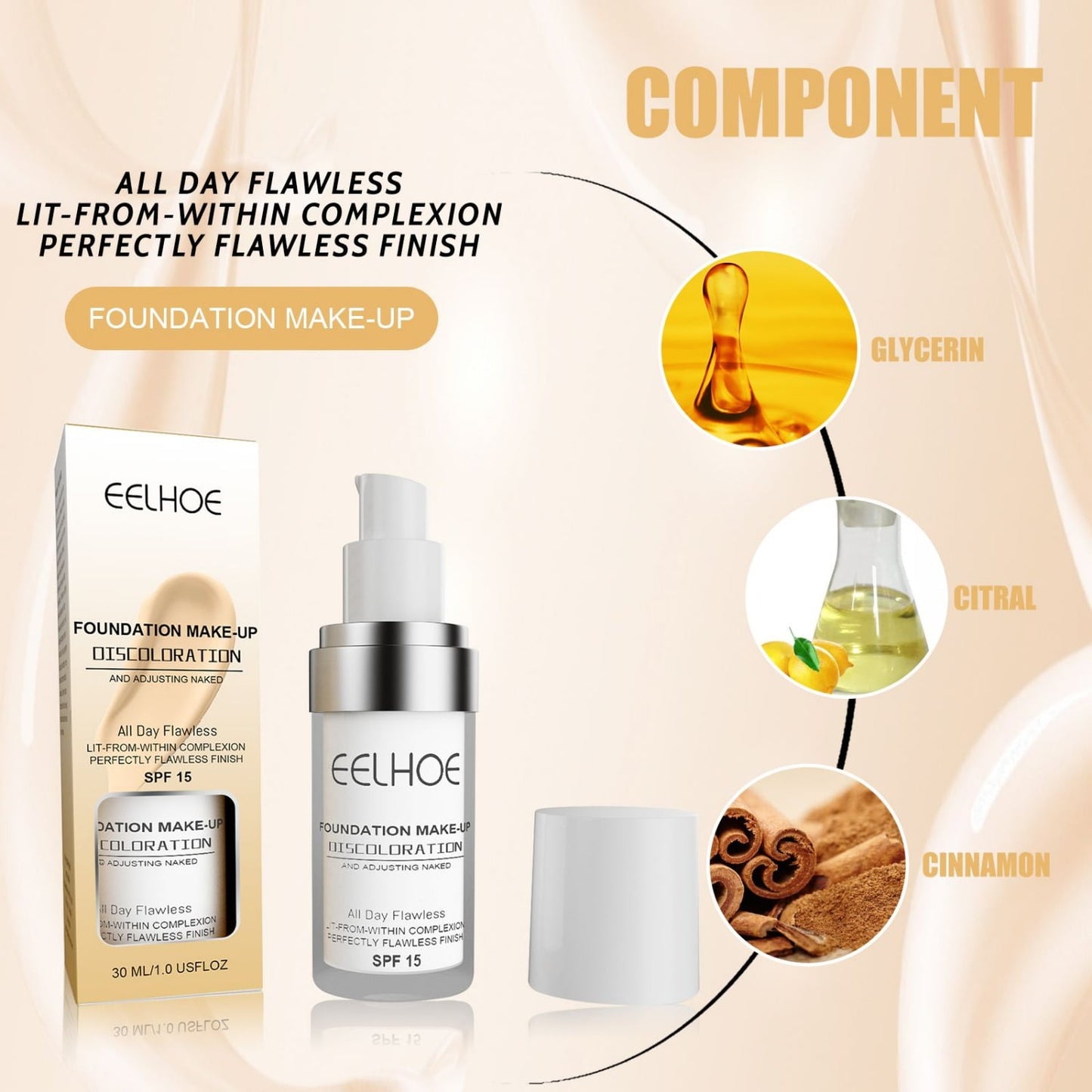 30ML Flawless Colour Changing Warm Skin Tone Foundation,Naturally Blends Moisturizing Foundation Makeup,Long Lasting Waterproof Poreless Liquid Foundation