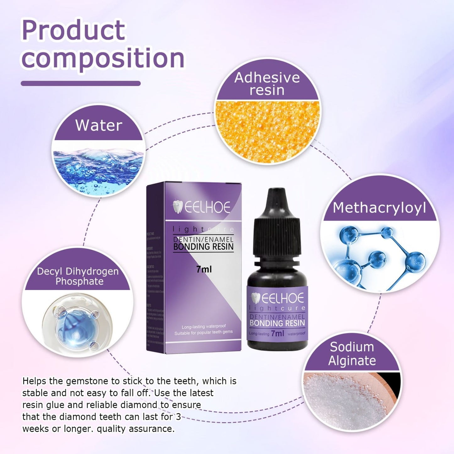 EELHOE UV Dental Gemstone Decoration Glue - DIY Fashion Jewelry Bonding - 1 Bottle 7 Ml.