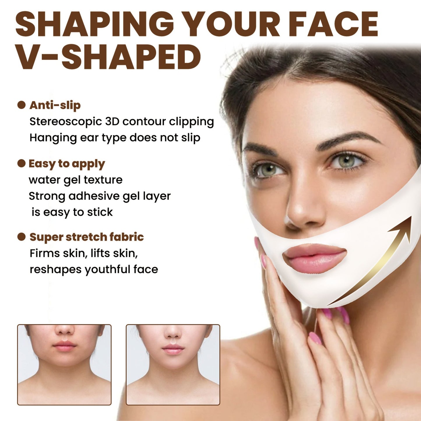 V Shaped Contouring Face Mask Line Shaping Lifting Belt Neck Reduction Jawline Lift Tape Enhancer Face Patch Firming Tightening Skin Chin Up Sculpting Collagen Mask Hyaluronic Acid Aloe Vera 5 Pcs