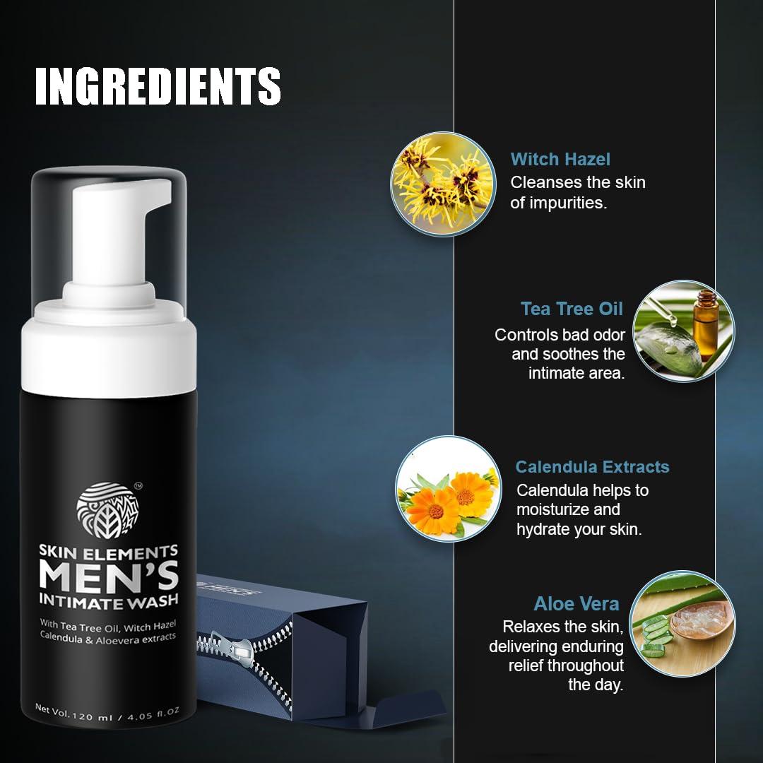 Intimate Wash for Men | pH Balanced Foaming Wash with Tea Tree Oil & Aloe Vera | Soothes, Refreshes & Maintains Hygiene | 4.05 fl. oz. |