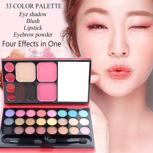 Cosmetic Make Up Palette Set Kit 33 Colors Eyeshadow/Lip Glosses/Eyebrow Powder/Blushers/Pressed Powder/Mirror/Brushes Makeup Beginners Pros
