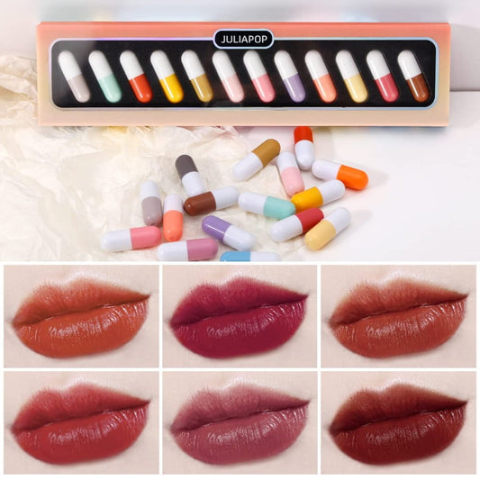 Mini Lipstick Set, 12 Colors Capsules Matte Pill Shaped Lipstick, Waterproof Long Lasting Mini Capsules Velvet Lipstick Set for Women (12 PCS)