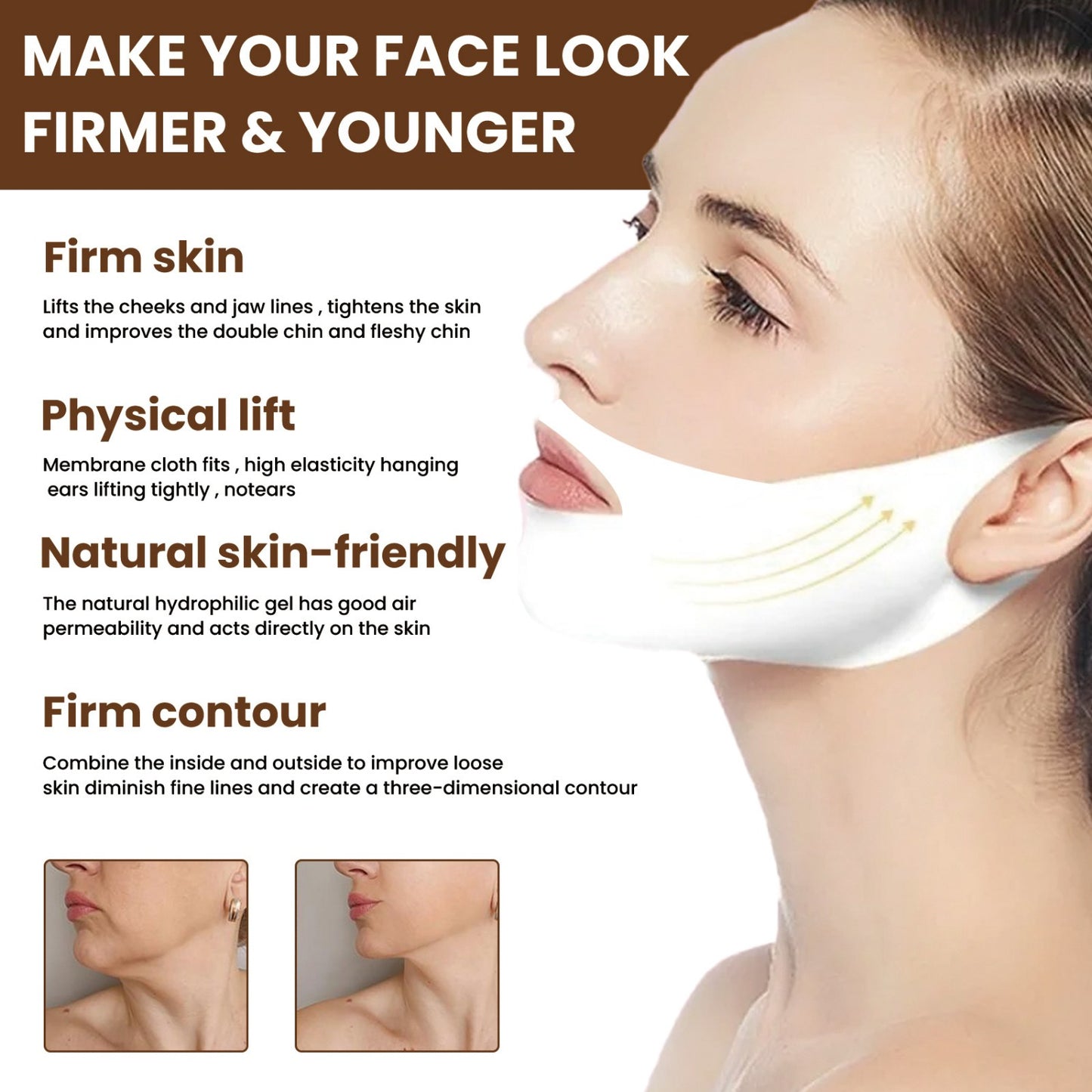 V Shaped Contouring Face Mask Line Shaping Lifting Belt Neck Reduction Jawline Lift Tape Enhancer Face Patch Firming Tightening Skin Chin Up Sculpting Collagen Mask Hyaluronic Acid Aloe Vera 5 Pcs